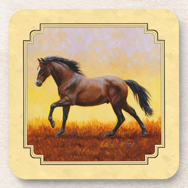 Porta-copo Amarelo de Cavalo Escuro em Execução (Frente)