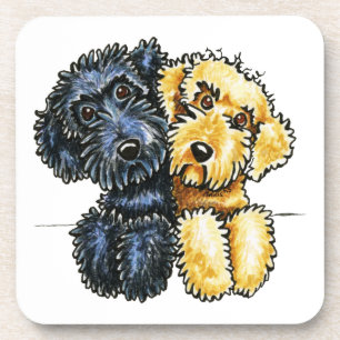 Porta-copo Amarelo preto de Labradoodles alinhado