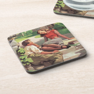 Porta-copo Amor e Romance Vintage, Namorados de Escola