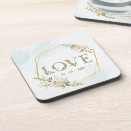 Porta-copo Amor Floral Elegante Folhagem Dourada