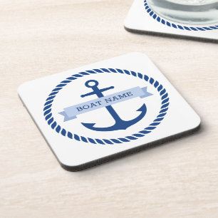 Porta-copo Âncora azul e borda da corda nome do barco na faix