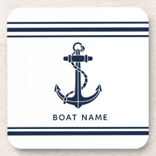 Porta-copo Âncora de Navio Azul Náutico Nome do Barco Persona