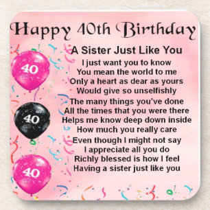 Porta-copo Aniversário de 40 anos - poema da irmã