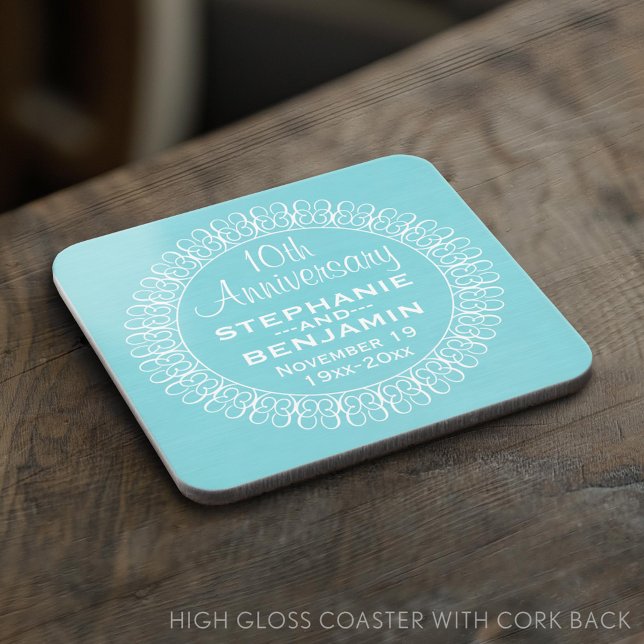 Porta-copo Aniversário de Casamento com Fundo Azul Teal (Custom Coaster)