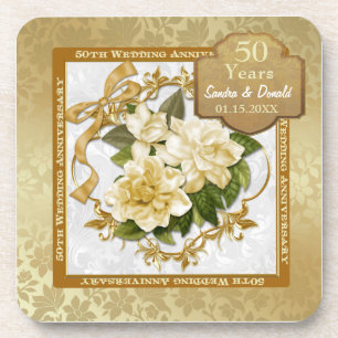 Porta-copo Aniversário Dourado Floral 50º de Casamento
