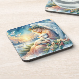 Porta-copo Anjo de Natal com Cordeiro em Paz Invernal