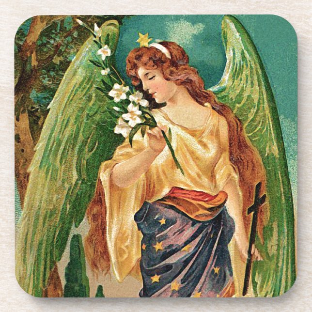 Porta-copo Anjo segurando um galho floral (Frente)