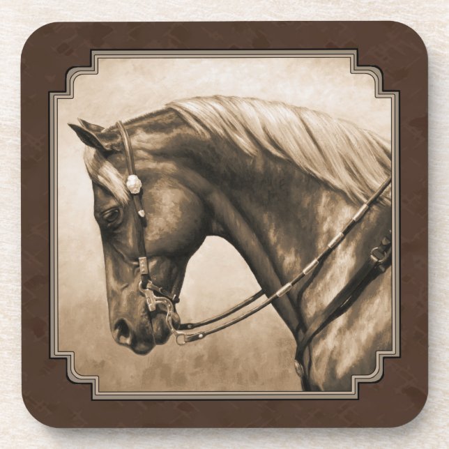 Porta-copo Antigo Quarto Oeste Horse Sepia Brown (Frente)