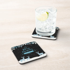 Porta-copo Apoio de Bebida Preto Azul Feliz Natal