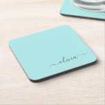 Porta-copo Aqua Blue Teal Modern Script Girly Monographic Nam<br><div class="desc">Portas copos De Papel De Nome Simples De Script De Teal Azul Aqua. Isso faz a formatura perfeita,  aniversário,  casamento,  chá de panela,  aniversário,  chá de fraldas ou presente de festa de solteira para alguém que ama luxo de vidro e estilos quíticos.</div>
