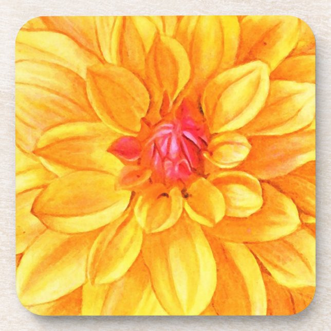 Porta-copo Aquarela de Dahlia amarela (Frente)