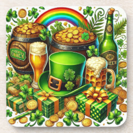 Porta-copo Aquarela Dia de São Patrício Cerveja, Moedas e Tre