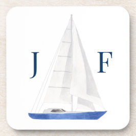 Porta-copo Aquarela Náutica de Barco à Vela Monogramada