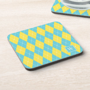 Porta-copo Argyle Costurado à Mão Préppy – Amarelo e Turquesa