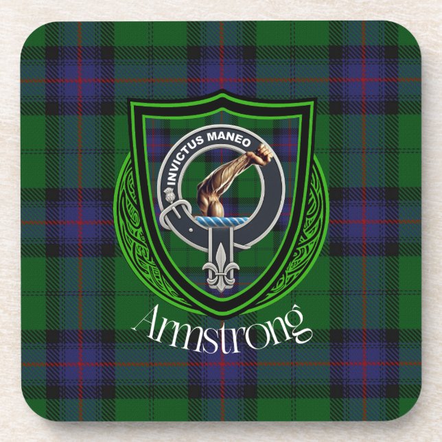 Porta-copo Armstrong Scottish Clan Tartan & Crest (Frente)