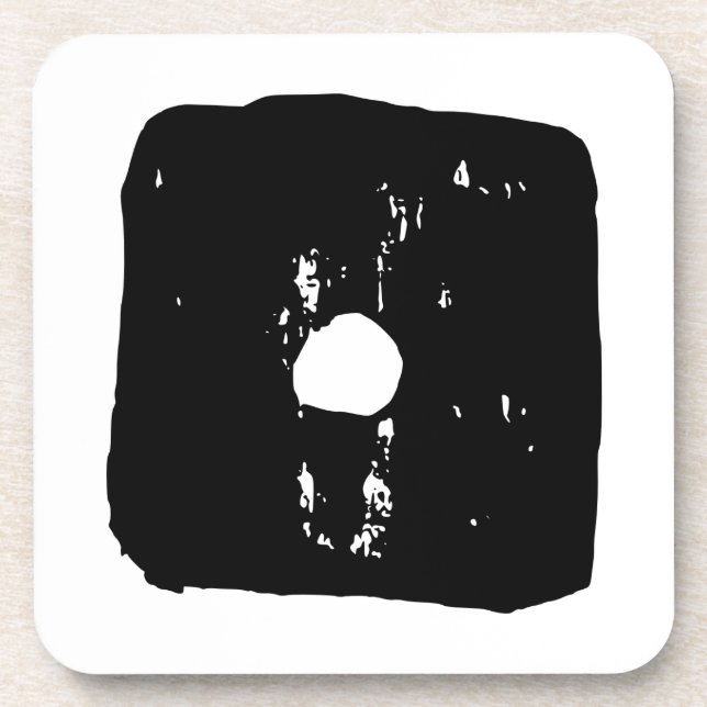 Porta-copo Arroz Preto e Branco #1 Linocução Rústica (Frente)