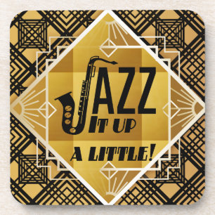 Porta-copo Art deco jazz saxofone Black Gold