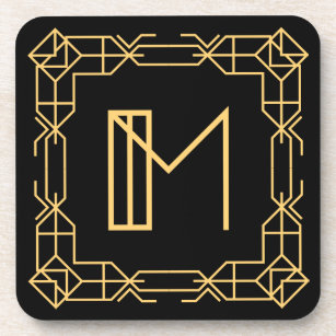 Porta-copo Art deco Monogrammed estilizado da letra "M"