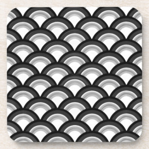 Porta-copo Art Deco - padrão de ondas - preto e branco