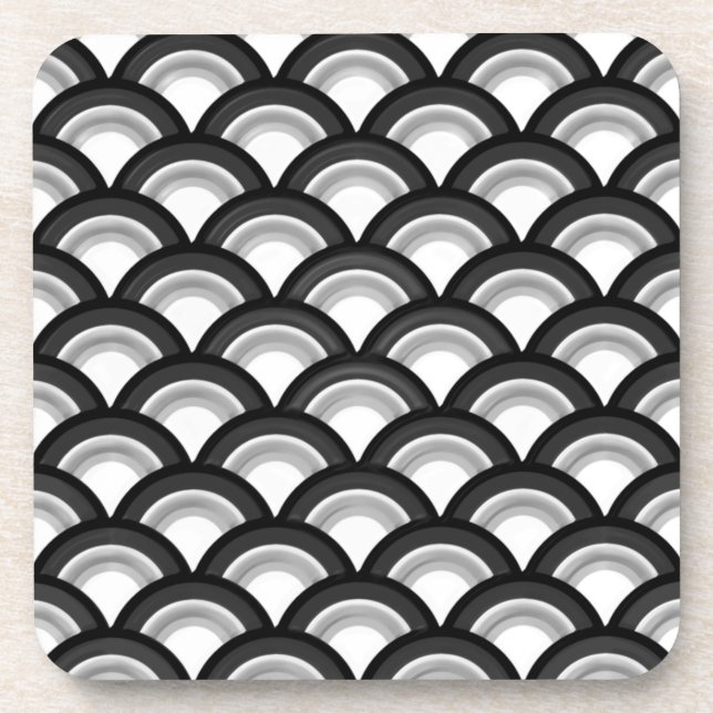 Porta-copo Art Deco - padrão de ondas - preto e branco (Frente)