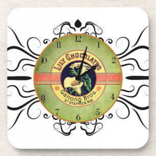 Porta-copo Art nouveau chocolate co. Relógio de anúncio