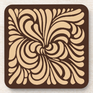 Porta-copo Art Nouveau Folhas Estilizadas, Tan e Brown Escuro