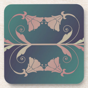 Porta-copo Art nouveau fuschia flor rosa azul esverdeada esve