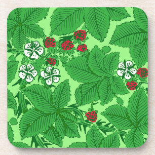 Porta-copo Art Nouveau Morangos e Folhas, Verde limão
