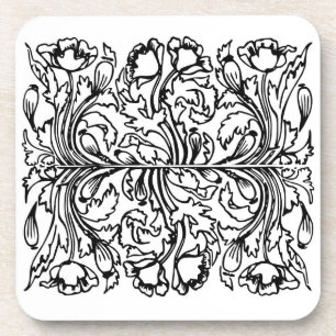Porta-copo Art nouveau papoula floral preto branco elegante