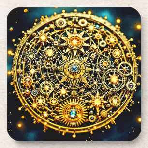 Porta-copo Arte Celestial de Relógio Dourado