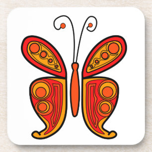 Porta-copo Arte de Borboleta Laranja Vermelha e Amarela