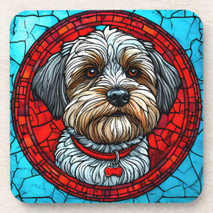 Porta-copo Arte de Cachorro em Vidro Colorido Elegante Pet Co