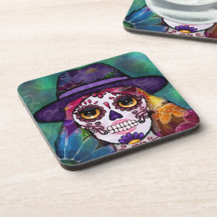 Porta-copo Arte de Caveira Floral Hippie Psicodélico Whimsigo
