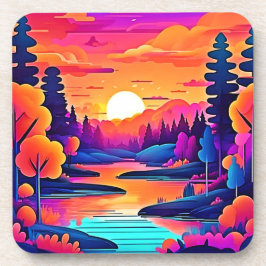Porta-copo Arte de Fantasia do Lago ao Pôr do Sol