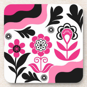 Porta-copo Arte de Flor Rosa Abstrata Boho