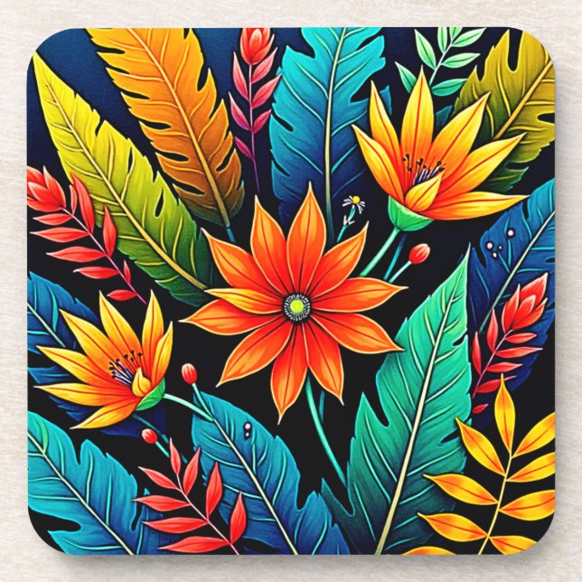 Porta-copo Arte de Flor Tropical Vibrante (Frente)