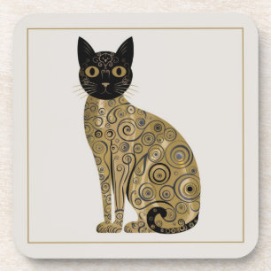 Porta-copo Arte de Gato Preto Decorativo Dourado no Estilo Gu