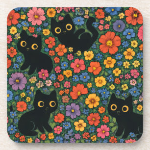 Porta-copo Arte de Jardim Kawaii Padrão Floral de Gato Pret