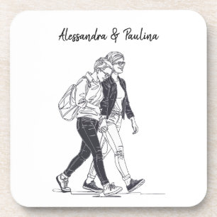 Porta-copo Arte de Linha Caminhante de Casal Lésbica Personal
