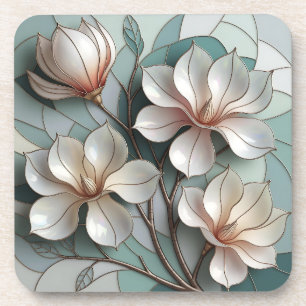 Porta-copo Arte de Mosaico Floral de Magnólia Elegante em Vid
