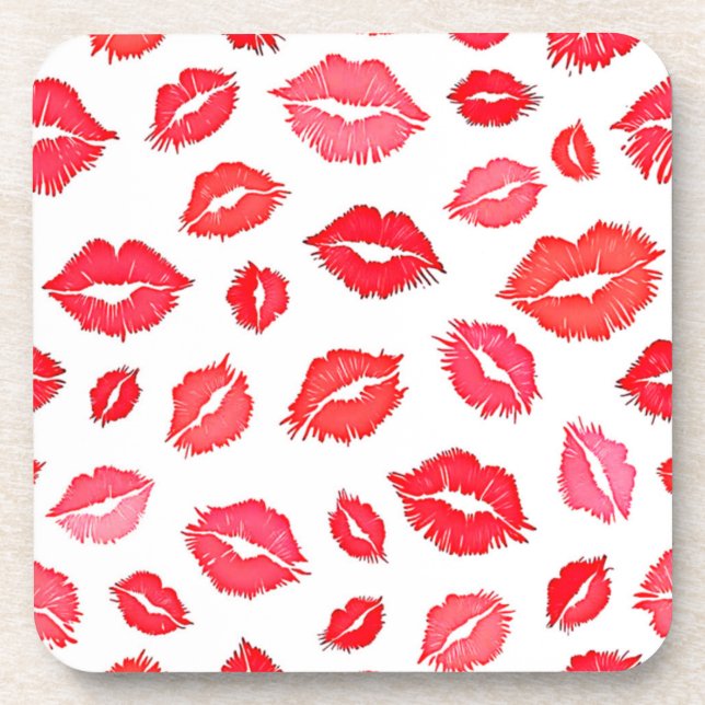 Porta-copo Arte de padrão de lábios vermelho e rosa (Frente)
