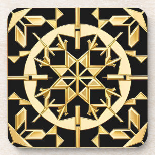Porta-copo Arte de Padrão Geométrico Dourado Elegante