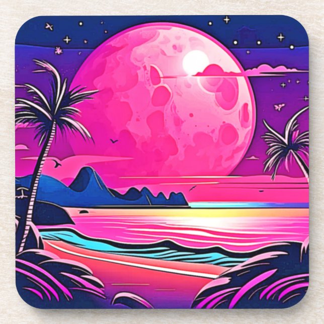 Porta-copo Arte de Paisagem Rosa (Frente)