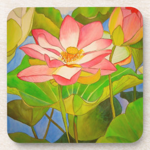 Porta-copo Arte de pintura em aquarela de lírio aquático rosa