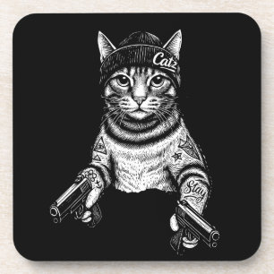 Porta-copo Arte de Tatuagem de Gato Gangster Kitty Legal de