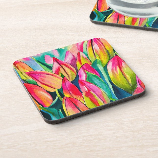 Porta-copo Arte de tulipas de aquarela rosa (Left Side)
