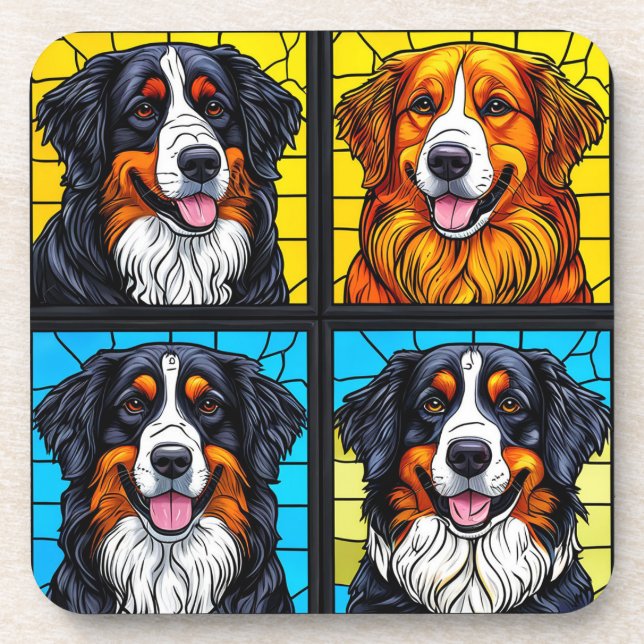 Porta-copo Arte de Vidro Colorido de Cães (Frente)