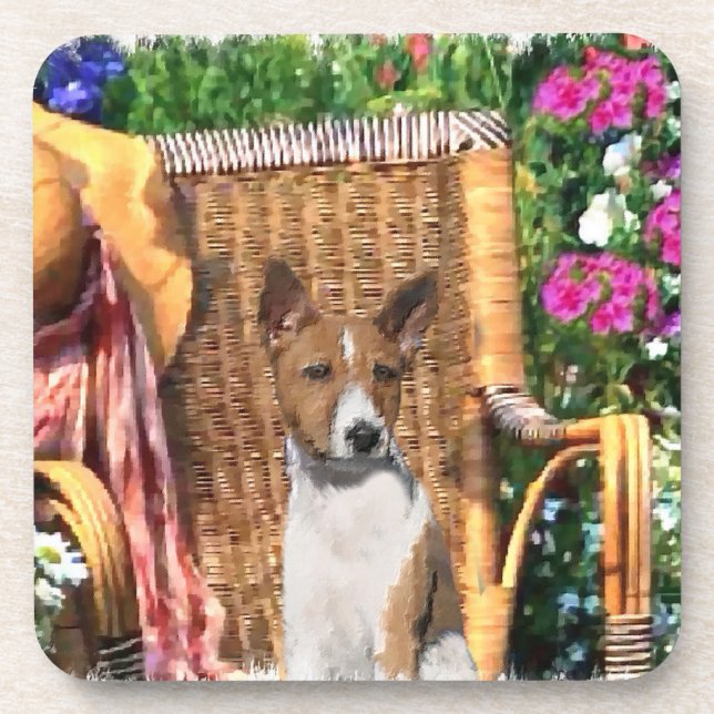 Porta-copo Arte do Jardim de Verão de Basenji (Frente)