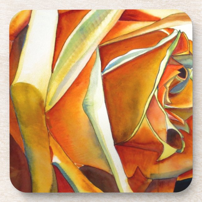 Porta-copo Arte em aquarela original de flor de Rosa Amarela (Frente)