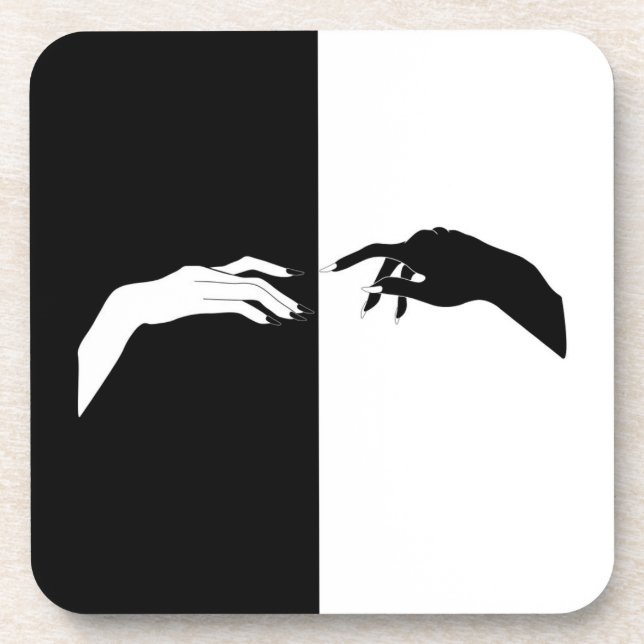 Porta-copo Arte em Linha Moderna Mãos Negras e Brancas (Frente)